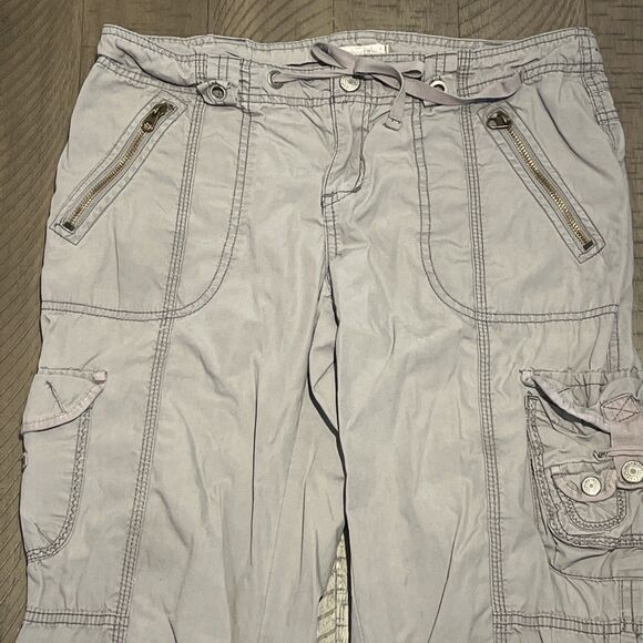 Aeropostale Beige Cargo Capri Cropped Pants Y2k Indie Utility Coastal Skater 7 8 - Picture 2 of 6